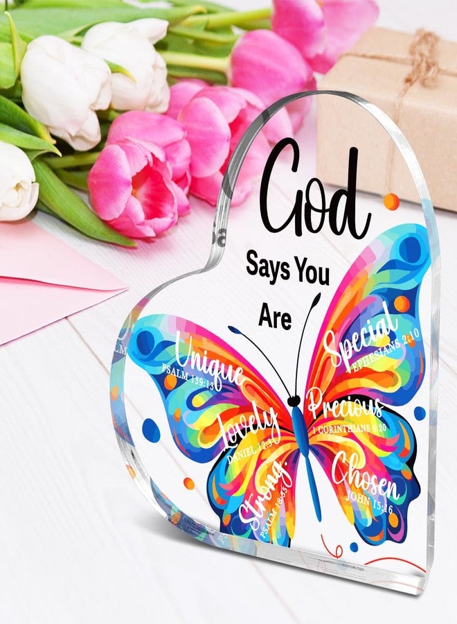 Littlefa Christian Gifts for Women Girls,Religious Spiritual Gifts for Female Coworker Friends,God Says You are Gift Butterfly Gift for Women, Acrylic Heart Plaque Decorative Signs and dignity - Image 3